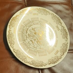 1953 CALENDAR PLATE Gold Windmill Scene with delicate border decoration